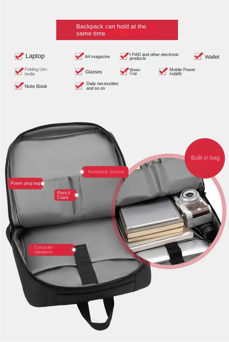 Large Capacity Waterproof Backpack , Casual Fashion Laptop Bag, Wear-Resistant, 24Hr Smart